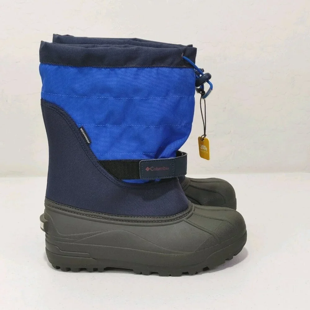 Columbia Youth Powderbug Plus II Snow Winter Boots Blue / Grey EXCELLENT...